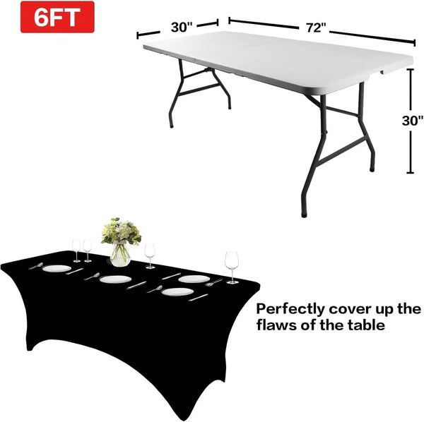 2 Pack 6FT Black Table Cloth for Rectangular Spandex Table Cover | Fitted Events Stretch Covers Washable Spandex Tablecloth Protector for Party, Wedding, Cocktail, Banquet, Festival3