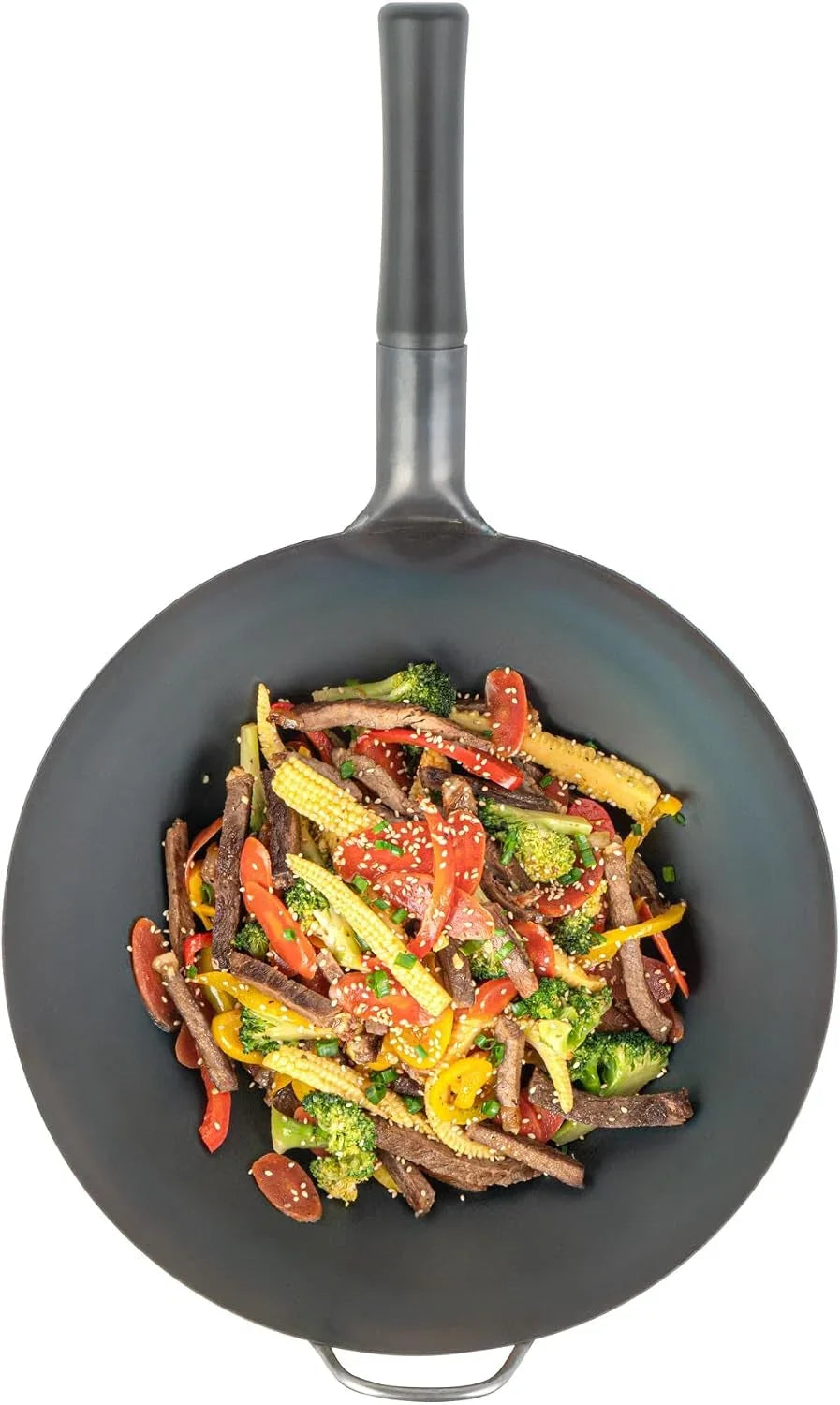 carbon-steel-wok-1-pack-of-13-3-inch-heavy-duty-uniform-heat-distribution-pan-induction-compatible-flat-bottom-wok-welded-handle-black-for-gas-stovetops-and-grills