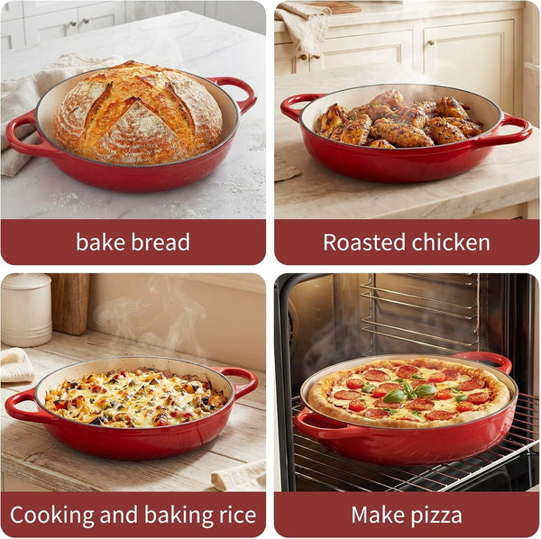 Dutch Oven Cast Iron Bread Oven with Cloche Dome Lid for Baking Sourdough, Artisan Bread, Pizza | Enameled Cast Iron Combo Cooker for Baking, Braising, Roasting | Magenta Enameled Finish5