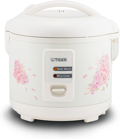 JAZ-A18U-LF 10 Cup Capacity White Rice Cooker with Non-Stick Inner Pot, Retractable Power Cord, and Keep Warm up to 12 Hours (Flower)1