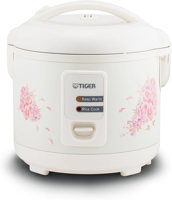 JAZ-A18U-LF 10 Cup Capacity White Rice Cooker with Non-Stick Inner Pot, Retractable Power Cord, and Keep Warm up to 12 Hours (Flower)1