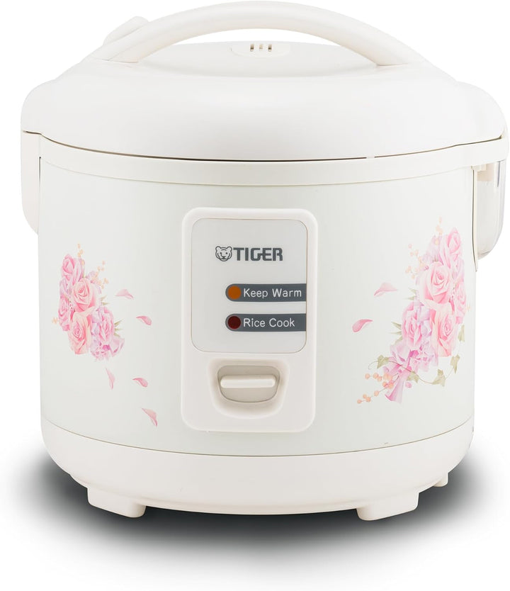 JAZ-A18U-LF 10 Cup Capacity White Rice Cooker with Non-Stick Inner Pot, Retractable Power Cord, and Keep Warm up to 12 Hours (Flower)