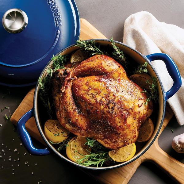 Bestow Enameled Cast Iron 5.5-Qt round Dutch Oven Pot with Lid | Great for Braising, Roasting and Bread Baking - Blue2