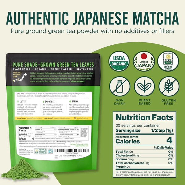 Powder, Organic Culinary Grade, 30G / 1.06Oz | Best for Matcha Lattes, Baking, and Smoothies! - Authentic Japanese Matcha Green Tea Powder - Resealable Pouch2