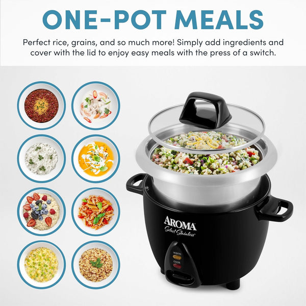 Housewares Select Stainless Rice Cooker & Warmer with Uncoated Inner Pot, 3-Cup(Uncooked)/6-Cup(Cooked)/ 1.2Qt, ARC-753SGB, Black2