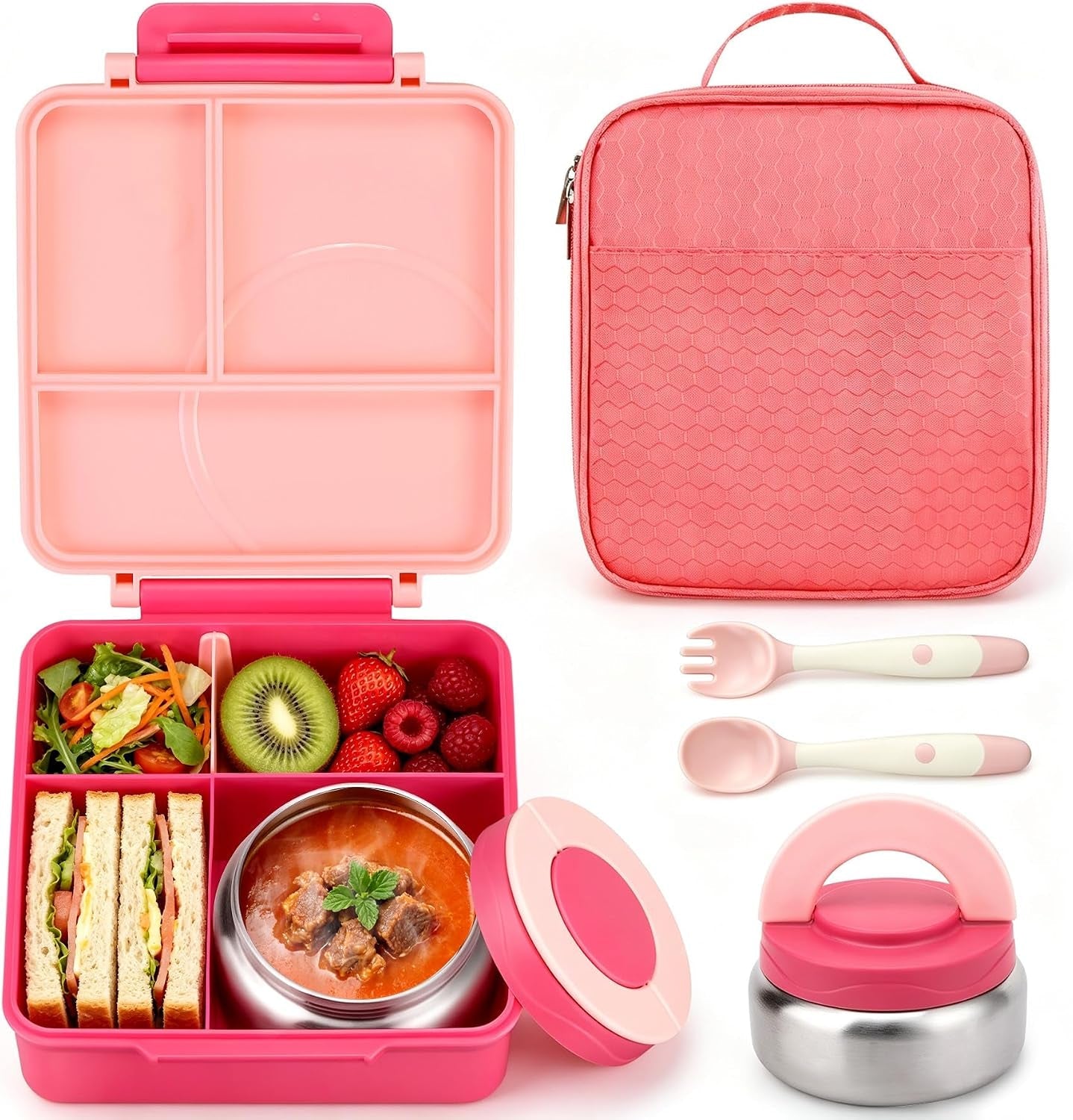 bento-lunch-box-for-girls-with-8oz-soup-thermo-lunch-bag-leak-proof-lunch-food-containers-with-4-compartment-hot-food-insulated-food-jar-for-kids-school-pink