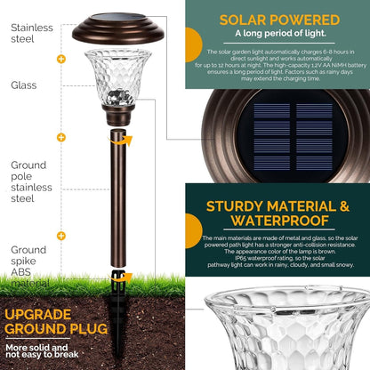 Metal & Glass Solar Lights Outdoor, 8 Pack LED Garden Lights6