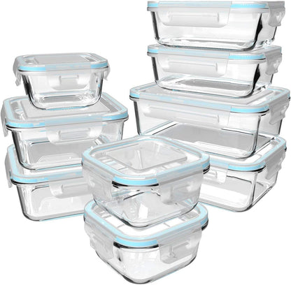 18 Piece Glass Food Storage Containers with Lids, Glass Meal Prep Containers, Food Storage Containers for Food Storage, BPA Free & Leak Proof (9 Lids & 9 Containers)1