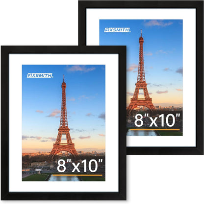 8X10 Picture Frame Set of 2, Photo Frame with HD Plexiglass, Display Pictures 5X7 with Mat or 8X10 without Mat Multi Picture Frames Collage for Tabletop or Wall Display, Black1
