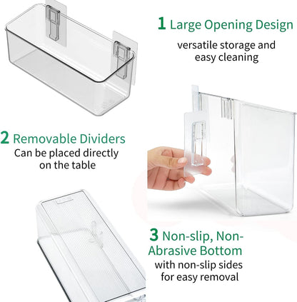 Plastic over Cabinet Door Organizer, Adhesive Mount Storage Organizer Container Makeup Organizer Hanging Basket Bins for Craft Room, Pantry, Office, Space Saving Holder for Kitchen Bags-M4
