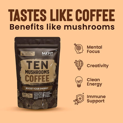 Mushroom Coffee (60 Servings) 10 Mushrooms (Lion’S Mane, Cordyceps, Turkey Tail & Other) Mixed with Gourmet Arabica Instant Immune Boosting Coffee for Focus & Gut Health Support3