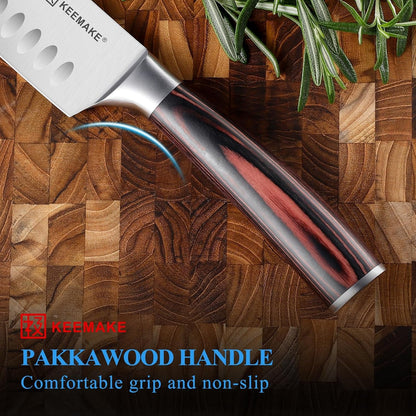 Chef Santoku Knife - 7 Inch Ultra Sharp Kitchen Knife with Stainless Steel Blade for Cooking Meat Fruit Vegetable with Ergonomic Pakkawood Handle and Gift Box Included3