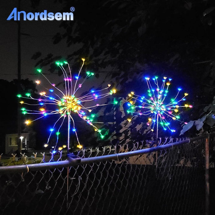 Solar Garden Lights Outdoor: 4 Pack Bendable Copper Wire with 120 LED Firework Beads - Waterproof Colorful Lighting DIY Decoration Patio Pathway - Gardening Gifts for Homeowner+2