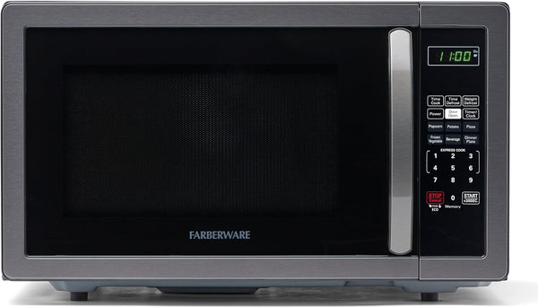 1.1 Cu. Ft. Countertop Microwave Oven – 1000 Watts Power, Auto Cook Settings, Defrost, Easy Clean and Child Safety Lock - Stainless and Black1