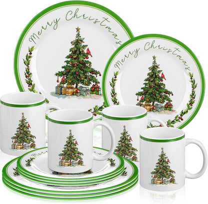 12 Pcs Christmas Tree Dinnerware Service for 4 Melamine Plates Ceramic Mug1
