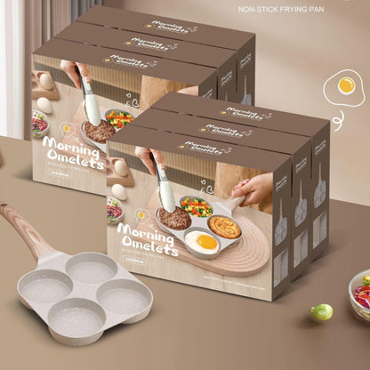 Four-Cup Fried Egg Pan, Medical Stone Non-Stick Frying Pan for Breakfast,Divided Skillet Suitable Gas Stove and Induction Cooker (3-Inch Eggs) White5