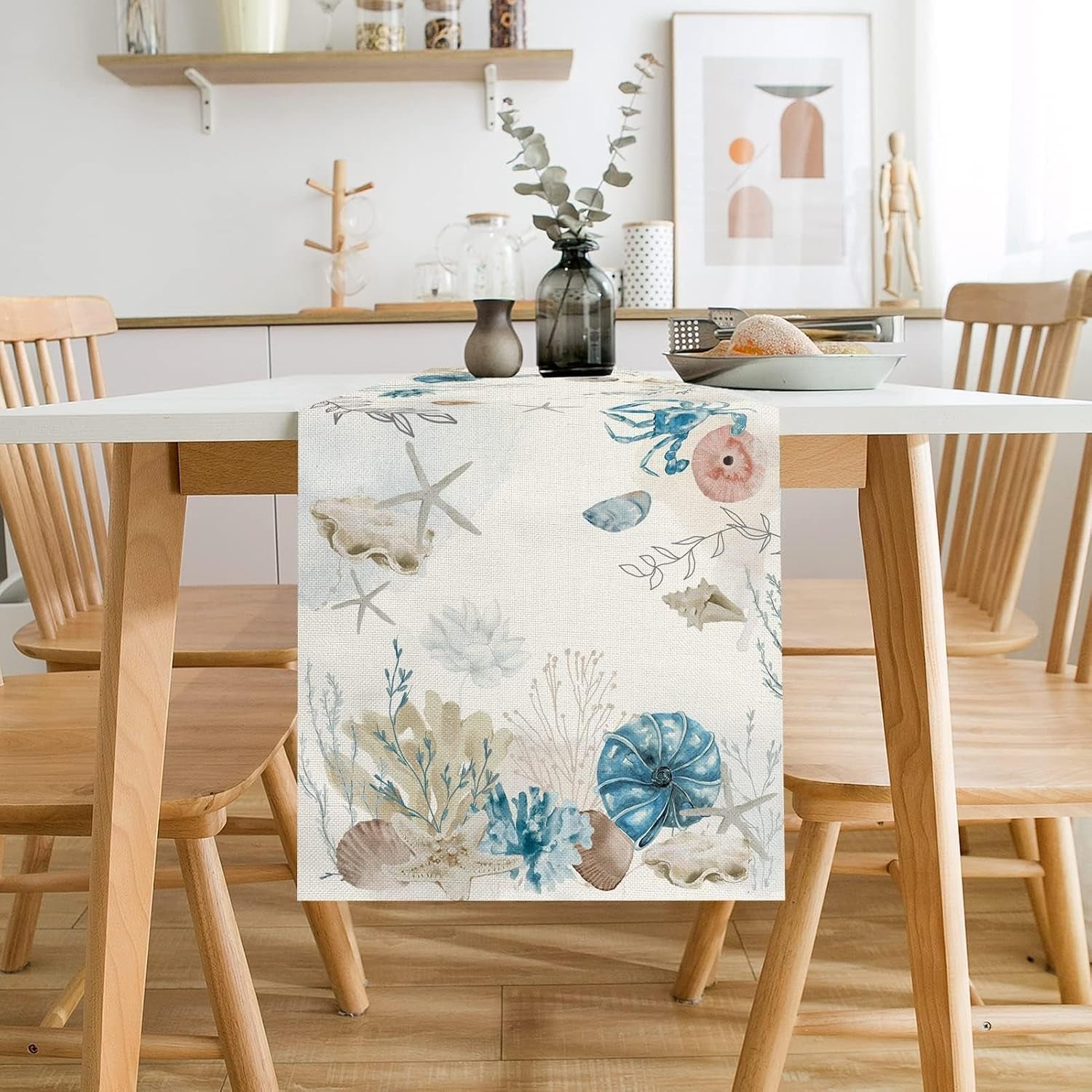blue-beach-table-runner-tropical-ocean-coastal-table-runners-seashell-burlap-seasonal-nautical-kitchen-dining-coffee-table-decor-for-home-holiday-party-indoor-outdoor-13x72-inch