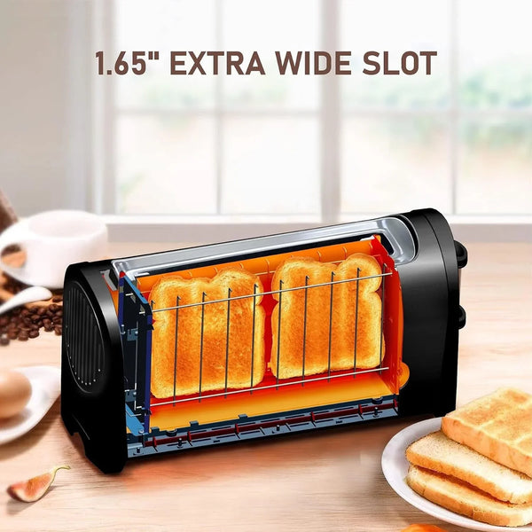 Long Slot Toaster 2 Slice,Cancel Reheat Defrost Functions,Removable Crumb Tray,6 Browning Settings,Extra Wide Long Slots,Stainless Steel,Black3