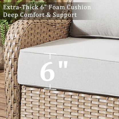 Luxury High Back Outdoor Furniture with 6-Inch Thick Cushions, Patio Furniture Set with Swivel Chairs, 6 PCS Wicker Conversation Set for Porch, Balcony, Deck and Yard5