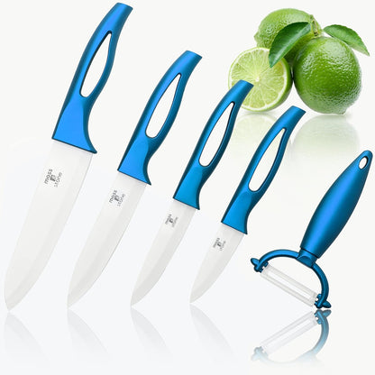 Kitchen Cutlery White Ceramic Knife Set, Ceramic Knife Set and Fruit Peeler, Rust Proof & Stain Resistant, Kitchen Cooking Knife Set 5 Pieces Blue Knives1