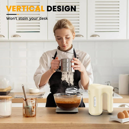 5-Speed Hand Mixer Electric with 4 Mixing Bowls Set | 300W Lightweight Kitchen Handheld Mixer with Measuring Cups & Spoons, Stainless Steel Bowls, Baking Supplies for Cake, Cream2