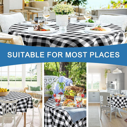Waterproof Checkered round Tablecloth 60 Inch, Black and White6