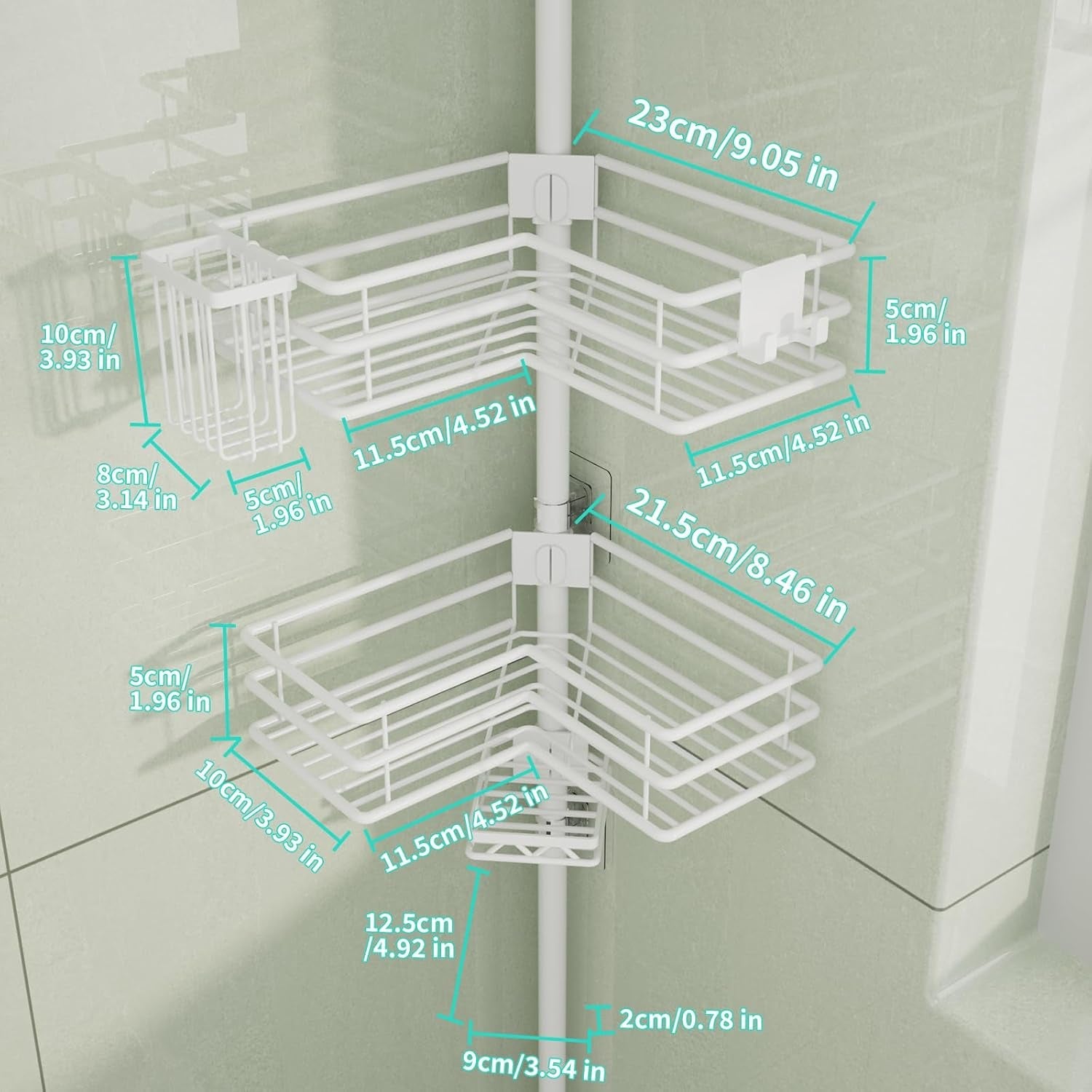 corner-shower-caddy-organizer-shower-organizer-corner-with-soap-holder-toothbrush-holder-and-4-hooks-rustproof-bathroom-shelf-tension-pole-available-for-27-6-to-108-3-inch-white