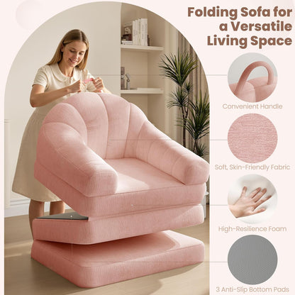 93" Folding Sofa Bed Convertible Sofa Chenille, Pink6