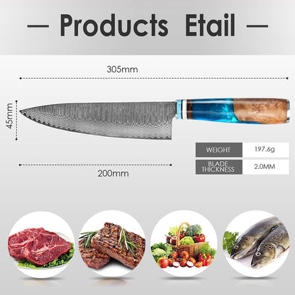 Chef Knife, Professional Japanese VG10 Damascus Steel Kitchen Chefs Knife 8 Inch, Razor Sharp Professional Meat Cutting Knife with Gift Box for Family, Restaurant5