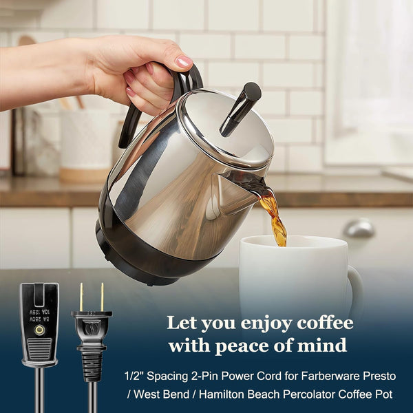 6Ft Long 2 Pin 1/2 Inch Spacing Power Cord for Zojirushi Rice Cooker Electric Cord - Also for Many Rice Cookers and Other Small Appliances6