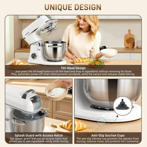 7 Quart Stand Mixer Aluminum Die Casting, 650W 12 Speed Tilt-Head Kitchen Electric Stand Mixer, Household Food Mixer with Stainless Steel Bowl, Dough Hook, Whisk and Beater-Porcelain9