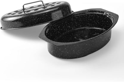 13" Roasting Pans for Ovens Porcelain Enameled Steel Oval Roaster Pan with Domed Lid for Small Turkey, Chicken, Vegetable, Lamb, Sourdough Bread1