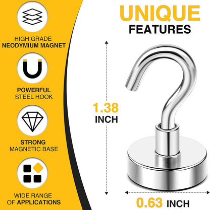 Magnetic Hooks, 30Lbs 6Pcs Cruise Cabin Essentials Heavy Duty N52 | Strong Neodymium Rare Earth Magnets, for Kitchen, Classroom, Beach, Cruise Cabins, Refrigerator, Hanging Key Clothes Wall Hat2