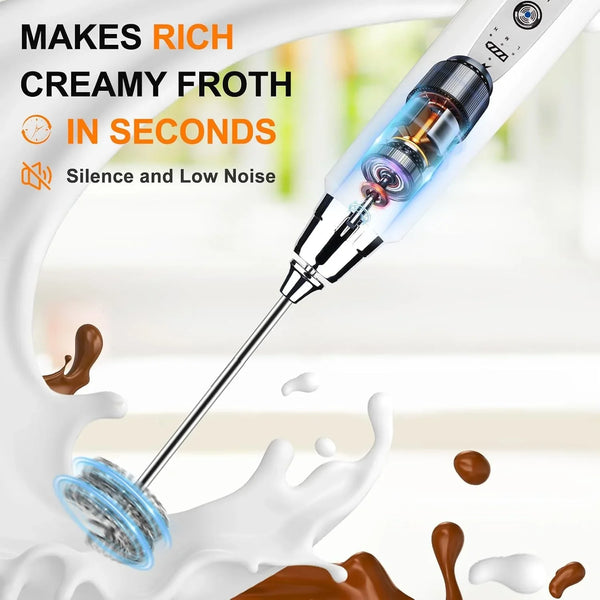 Handheld Milk Frother Wand for Coffee, Rechargeable Electric Whisk with 3 Heads 3 Speeds Drink Mixer Coffee Frother for Latte, Cappuccino, Hot Chocolate, Egg, White7