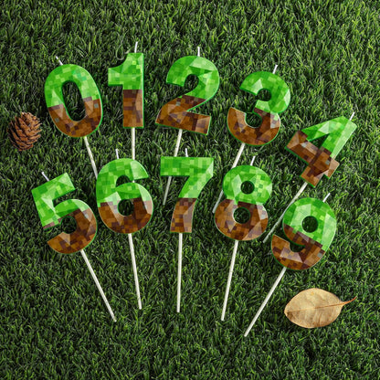 2.76 Inch Number 7 Pixel Birthday Candles Crystal, Green Miner Number Candles, Cake Number Candles, Party Celebration, Style Candle4
