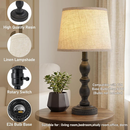Table Lamps Set of 2, 20.5" Rustic Farmhouse Bedside Lamps with Linen Shade | Small Lamps for Nightstand, End Table, Living Room, Office, Resin Base, Vintage Style, Easy Assembly, Bulbs Not Included2