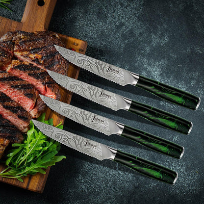 SENKEN 14-Piece "Wasabi" Japanese Kitchen Knife Set - 8-Piece Chef Knife Set with 6 Matching Serrated Steak Knives5