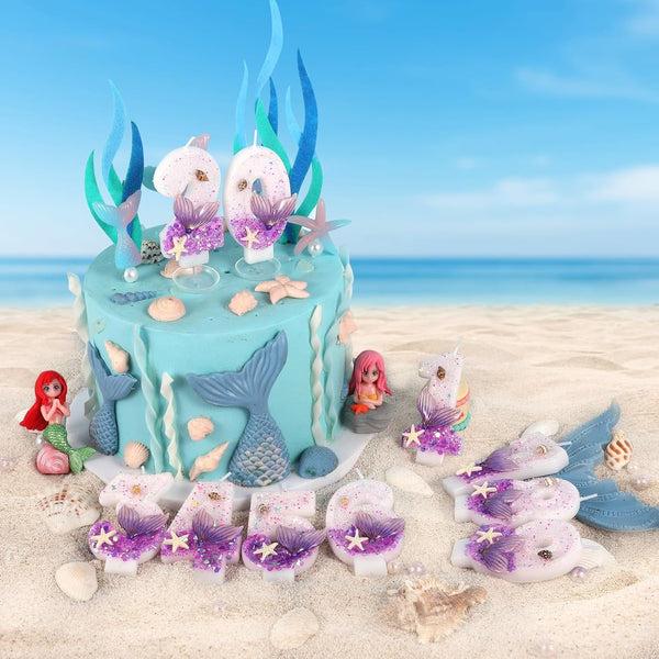 Purple Number 5 Candles Mermaid Birthday Candle 5Th Birthday Cake Topper Cupcake Decorations for Girls and Women Party Decor Anniversary Celebrations Supplies Favors4