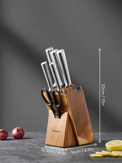 Knife Set 7 Piece German Steel Kitchen Knife Block Set | Wooden Block with Built-In Sharpener, One-Piece Design, Counter Space Save, for Apartment & Modern Kitchen, Cooking & Gift8