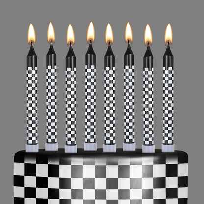 12 Pcs Race Car Birthday Candles, Black White Checkered Flag1