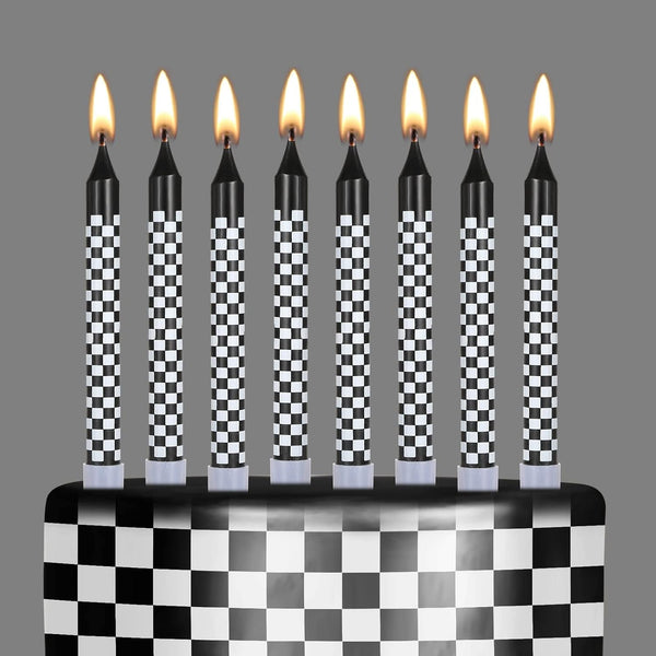 12 Pcs Race Car Birthday Candles, Black White Checkered Flag1