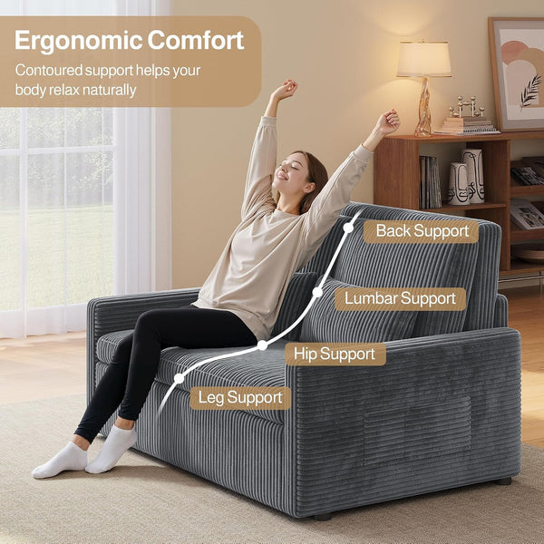 77.2'' Extended Pull Out Sofa Bed, 3-In-1 Sleeper Couch, Dark Gray7