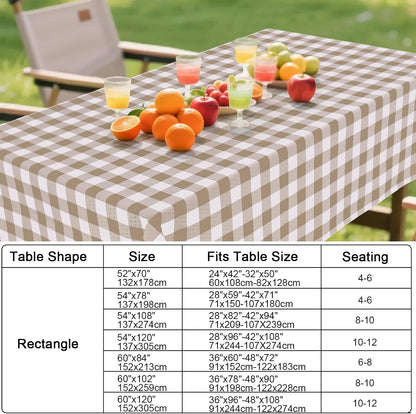 Picnic Table Cloth, Vinyl Tablecloths with Flannel Backing, 60"X84" | Waterproof Rectangle Table Cloth, Wipeable Buffalo Plaid Table Cover for Indoor and Outdoor (Khaki & White)7