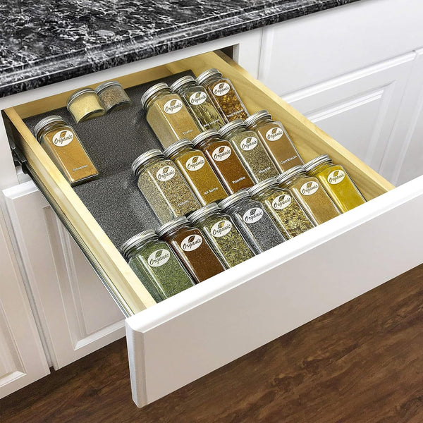 ® Spice Drawer Organizer - Heavy Gauge Steel 4 Tier Rack - Drawer Insert Tray for Jars, Herbs and Seasoning - Kitchen Cabinet Storage - Silver Metallic, Large8