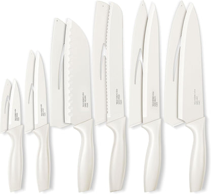 12 Pieces Knife Set with Covers, Stainless Steel Small Kitchen Knives Set, Cream White1