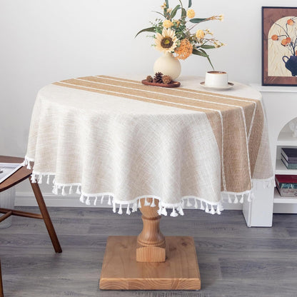 Waterproof Cotton Linen Washable round Tablecloth 52 Inch Coffee3
