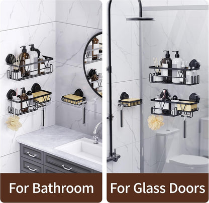 Shower Caddy Suction Cup, 3 Pack Removable Shower Shelves with Hooks & Soap Holder, No Drilling Bathroom Organizer, Waterproof Suction Storage for inside Shower, Black7