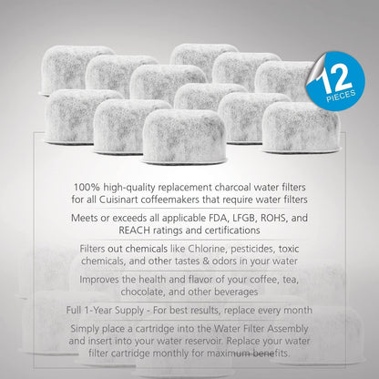 12 Pack Replacement Charcoal Water Filters for All Cuisinart Coffee Machines - Cuisinart Compatible (NOT KEURIG) Filters Fit Both Newer & Older Models Cuisinart Coffee Makers2