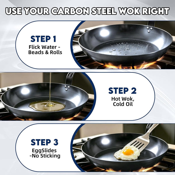 10" Carbon Steel Frying Pan, Pre-Seasoned Nonstick & Chemical-Free | Detachable Silicone Handle Cover, Oven & Dishwasher Safe, Induction Compatible, Chemical-Free Cooking Surface5