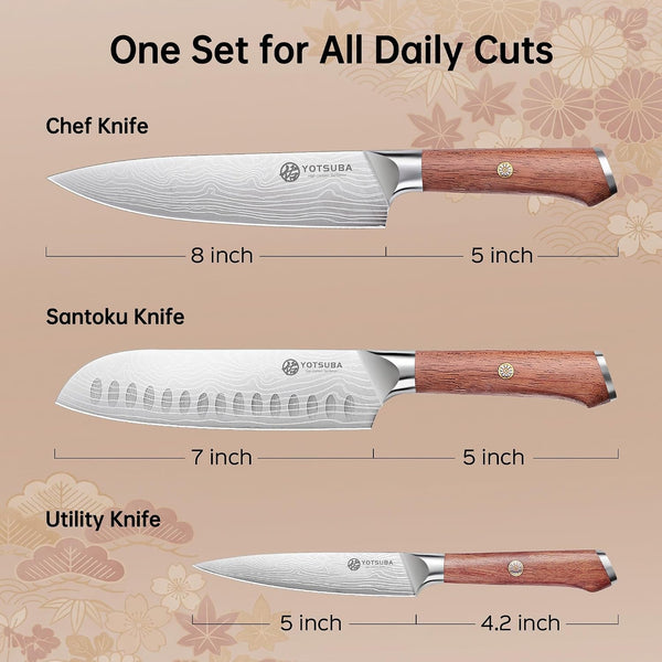 3 PCS Japanese Kitchen Knife Set with Full Tang Rosewood Handle | Razor Sharp High Carbon Stainless Steel Chef Knives, Premium Gift Box for Home Chefs6